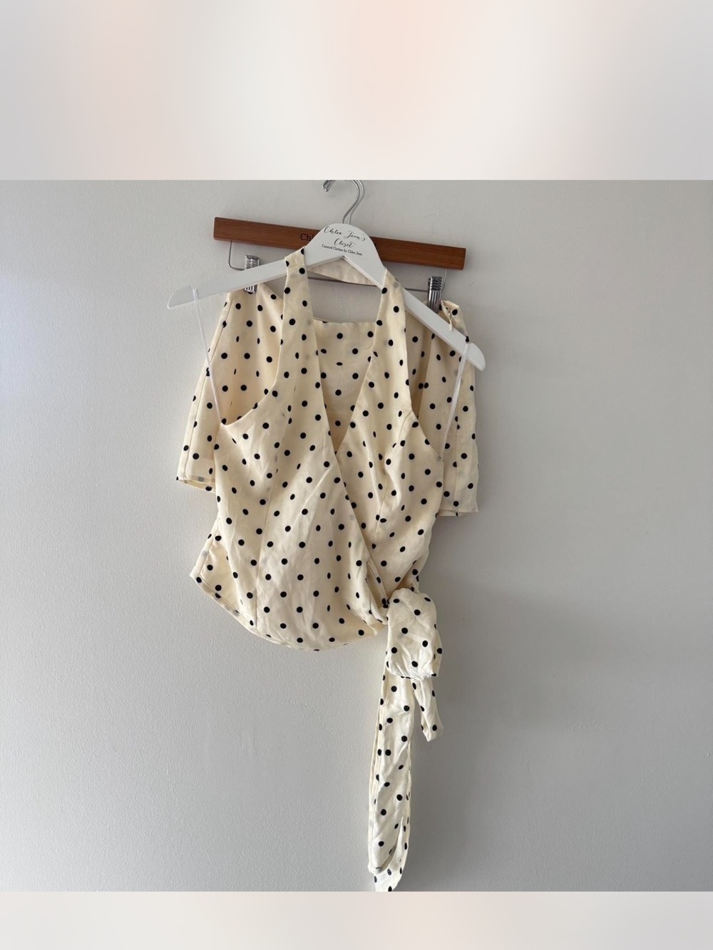 Princess Polly Cream Polka Dot Wrap Blouse with Self-Tie
